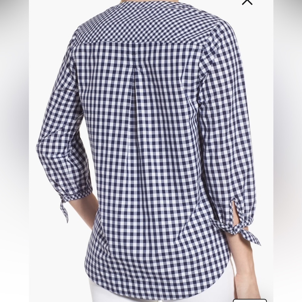 Vineyard Vines 100% Cotton Mixed Gingham Tie Sleeve High Low Hem Pullover Top S - Picture 16 of 17